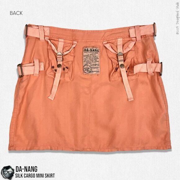 DA-NANG SURPLUS INDO-CHINE VINTAGE SILK PLEATED CARGO MINI SKIRT IN CORAL SMALL - Picture 3 of 13